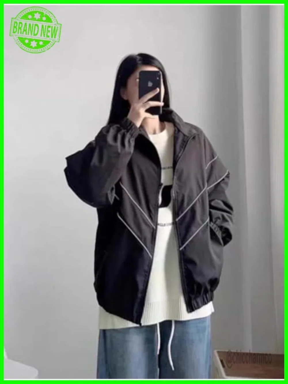Vintage Patchwork Bomber Jacket Polyester Lightweight Windbreaker Streetwear